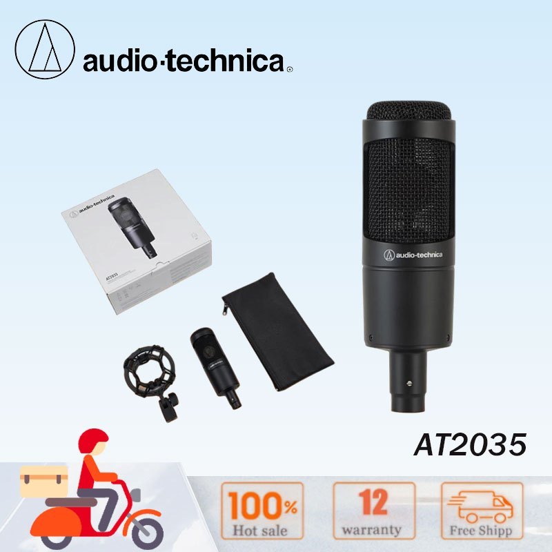 Audio-Technica AT2035 Cardioid Condenser Microphone for Studio, Podcasting and Streaming, สีดํา