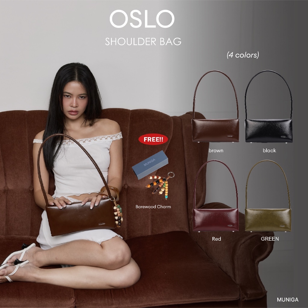 MUNIGA รุ่น Oslo Shoulder Bag กระเป๋าสะพายไหล่ พร้อมกล่อง อะไหล่เงิน กระเป๋าผู้หญิง กระเป๋าทรงพอช ขายดี