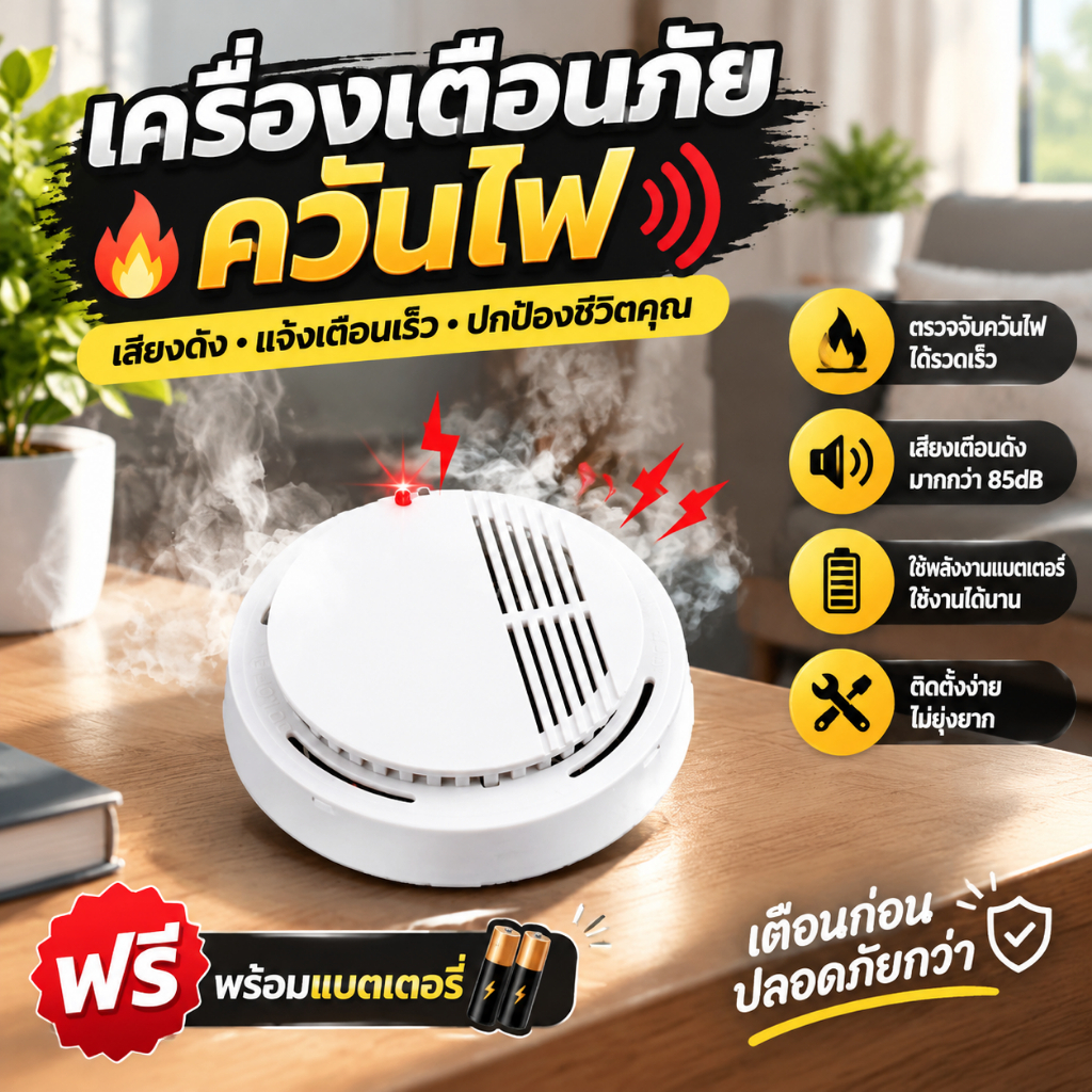 Smoke Detectors สัญญาณเตือนไฟไหม้ เครื่องจับควัน อิสระบ้าน/สำนักงาน/ห้างสรรพสินค้า/โรงแรม/ร้านอาหาร