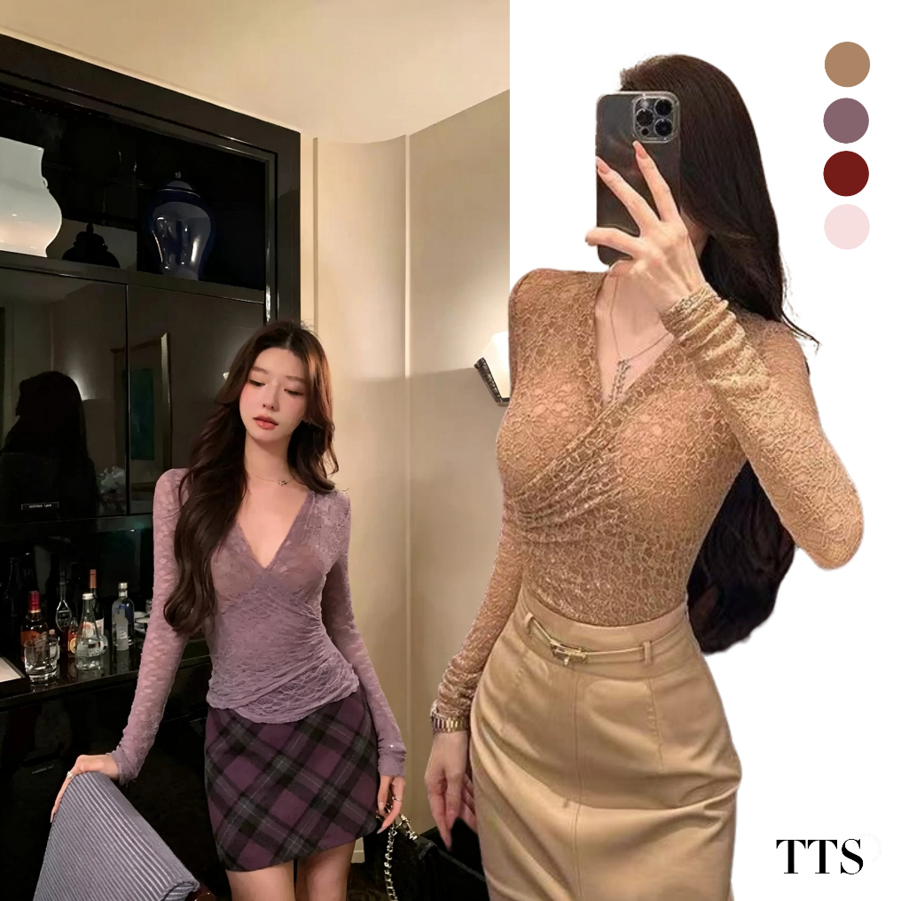 TTS【ในสต็อก】 เสื้อสเวตเตอร์คอวีสีม่วง "Purple Dusk Poetry" สำหรับผู้หญิง ฤดูใบไม้ร่วง สไตล์ผู้ใหญ่ และมีเสน่ห์ดึงดูดใจ