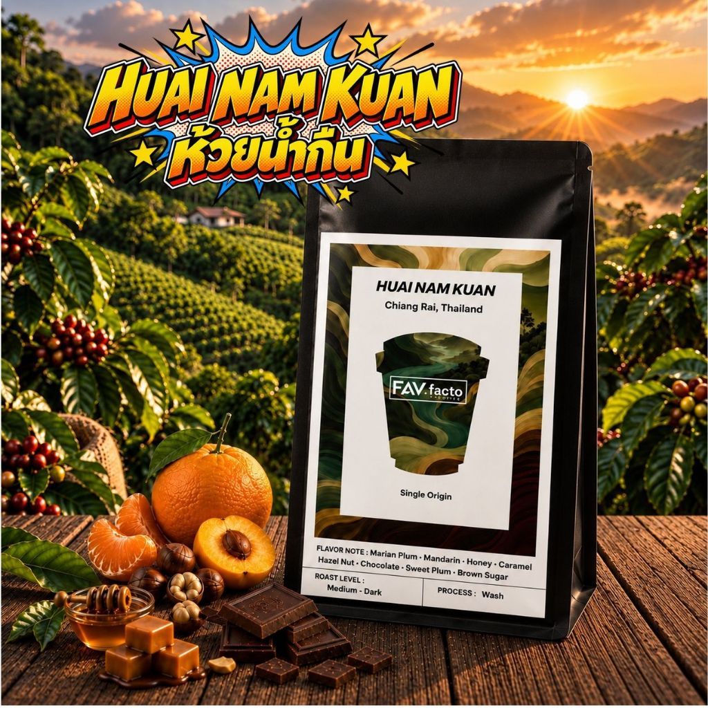Fav.Facto Coffee เมล็ดกาแฟ บ้านห้วยน้ำกืน เชียงราย (คั่วกลางและคั่วเข้ม) Huai Nam Kuan