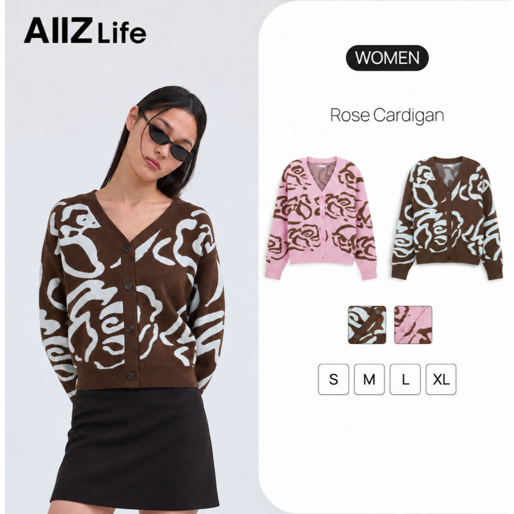 AIIZ (เอ ทู แซด) - AIIZ เสื้อคาร์ดิแกนผู้หญิงผ้าทอลาย AIIZ Women's Rose Cardigan