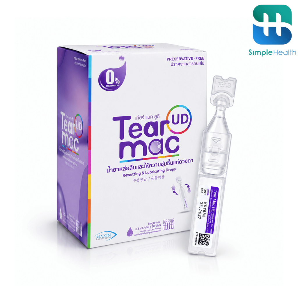 Simplecare น้ำตาเทียมแบบรายวัน เพิ่มความชุ่มชื้นให้ดวงตา Tear Mac UD ปราศจากสารกันเสีย 30 หลอด