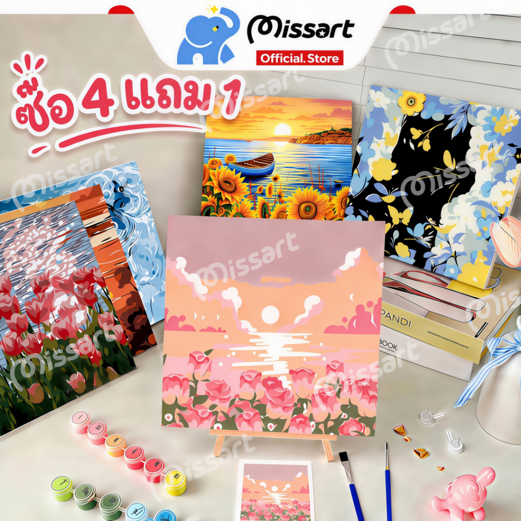 ระบายสีตามตัวเลข 20*20 ซม มีสี+พู่กัน ภาพวาดตกแต่งอะคริลิค วาดภาพสีน้ำมันดิจิตอล ของขวัญ DIY เฟรมผ้าใบ สมใจ