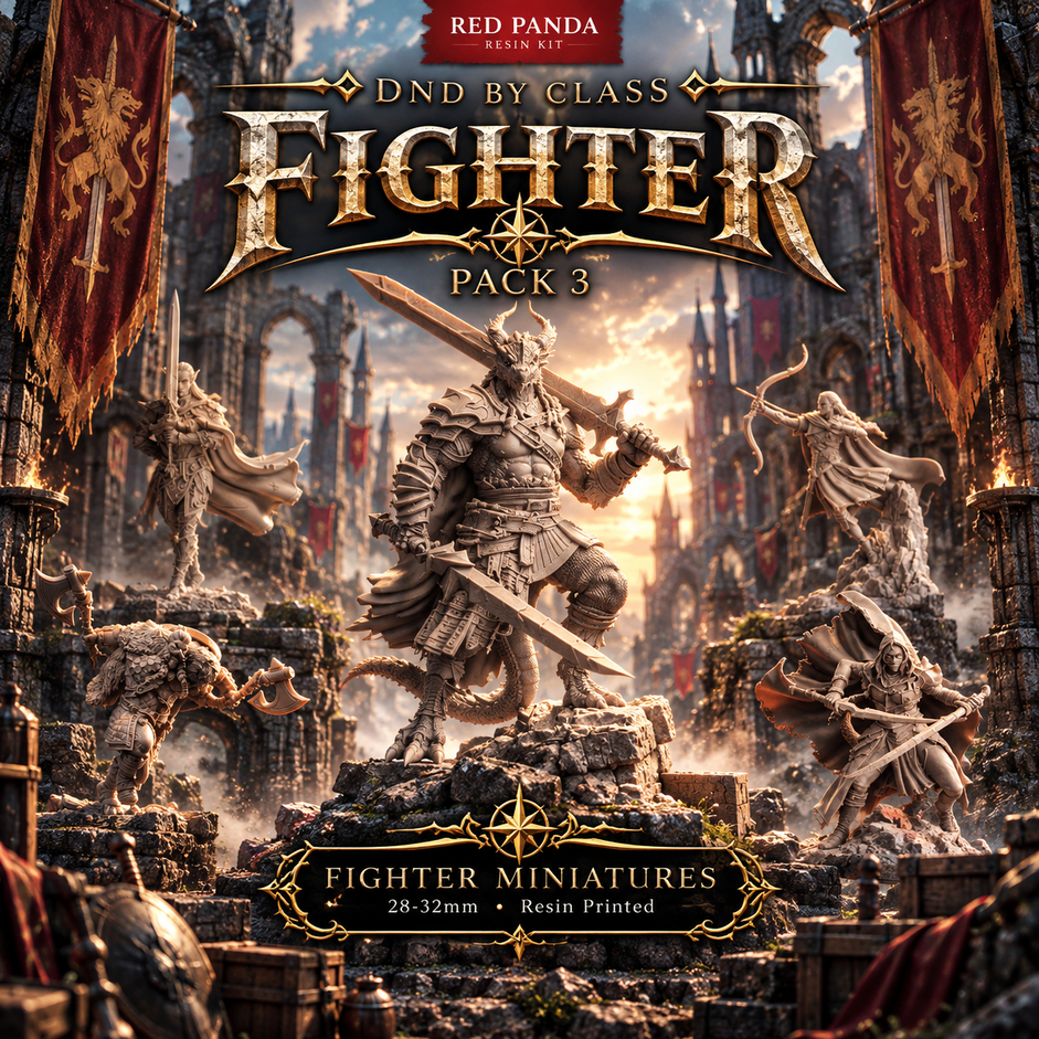 Dnd miniature Fighter Class (Set 3) I รวมโมเดลอาชีพ Fighter (งานเรซิ่นสีเทา ฐาน 1 นิ้ว)