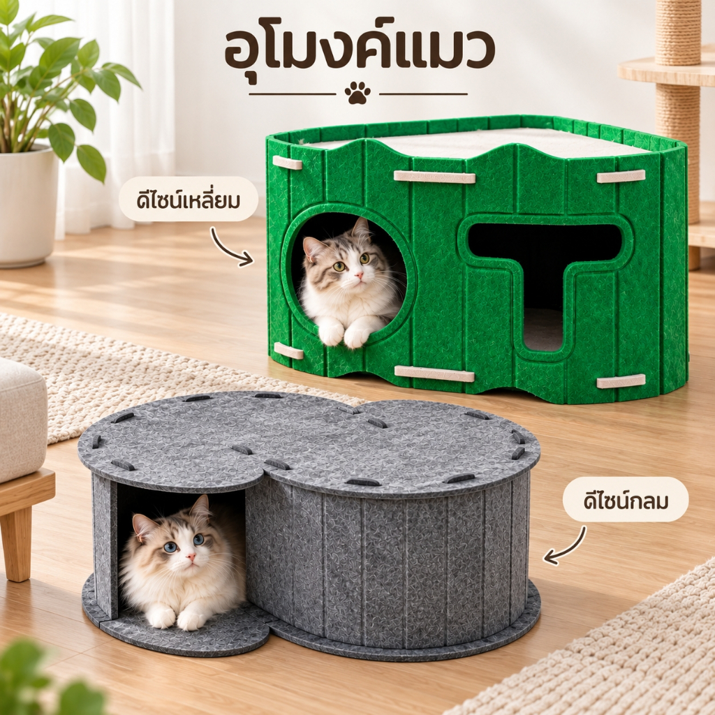 🌵 สักหลาดซ่อนถ้ำ สักหลาดxo บ้านแมว อุโมงค์แมว บ้านแมวซ้อนชั้น DIY บ้านแมวกลม 2 ชั้น 🌵