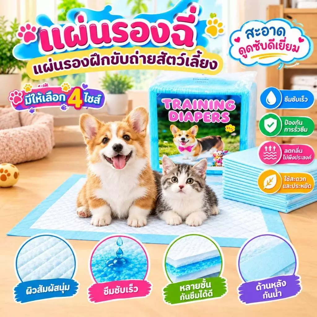 Boqi Factory แผ่นรองฉี่สุนัข ราคาประหยัด ซึมซับดี แห้งเร็ว ระงับกลิ่น ใช้ฝึกขับถ่ายสำหรับสุนัขและแมวน thumbnail 7