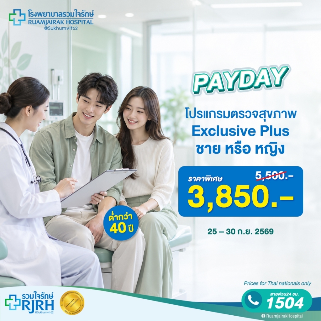 [E-Voucher] โปรแกรมตรวจสุขภาพตามช่วงอายุ  Exclusive Plus (< 40yrs) (ชาย-หญิง)