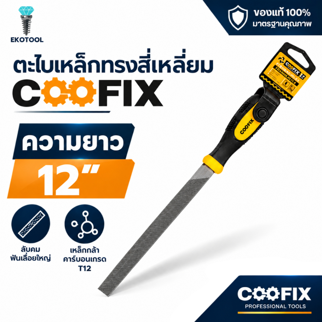 COOFIX ตะไบเหล็กสี่เหลี่ยม 12 นิ้ว 300 มม. รุ่น CFH-Z01007-300 ตะไบโลหะ ลบคม แต่งขอบ งานช่าง