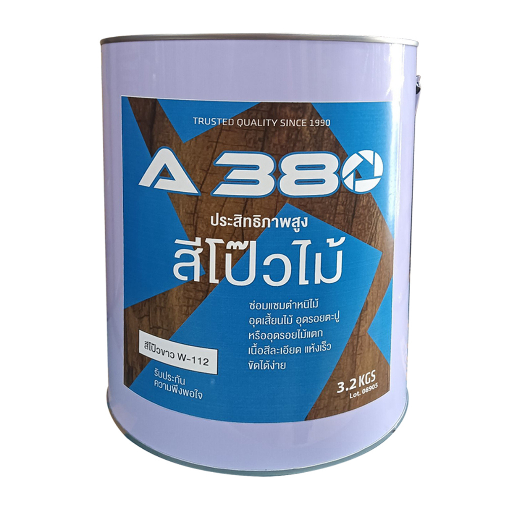 +*A380 สีโป๊วไม้ขาว W-112 ปริมาณ 3.2 KG เนื้อสีเยอะ ยุบตัวน้อย การยึดเกาะ ยืดหยุ่นได้ดี ไม่แตกร่วน