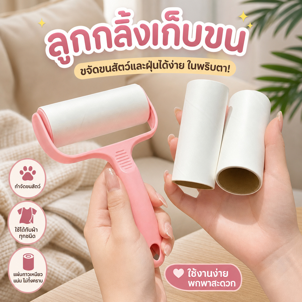 🤍พร้อมส่ง🤍 ลูกกลิ้งเก็บฝุ่น กาวเหนียว เก็บขน ขนแมว เส้นผม ทำความสะอาด ดักฝุ่น เบาะรถยนต์ ลูกกลิ้งเก็บขน
