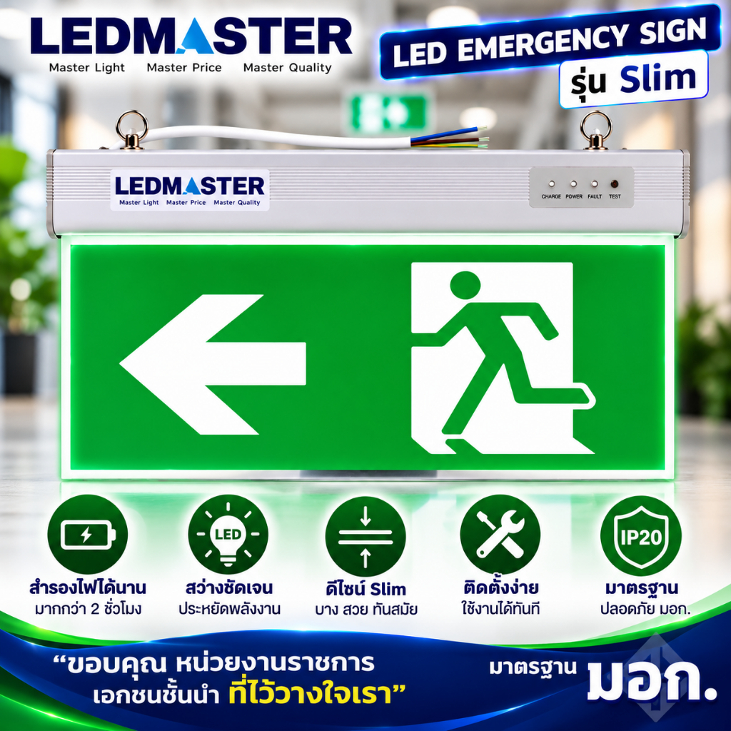 Emergency Fire Exit Sign ป้ายทางหนีไฟขนาดมาตรฐาน  ป้ายทางออก led  พื้นเขียว ใช้สำหรับเป็นป้ายสัญลักษณ์บอกทางออก ทางหนีไฟ