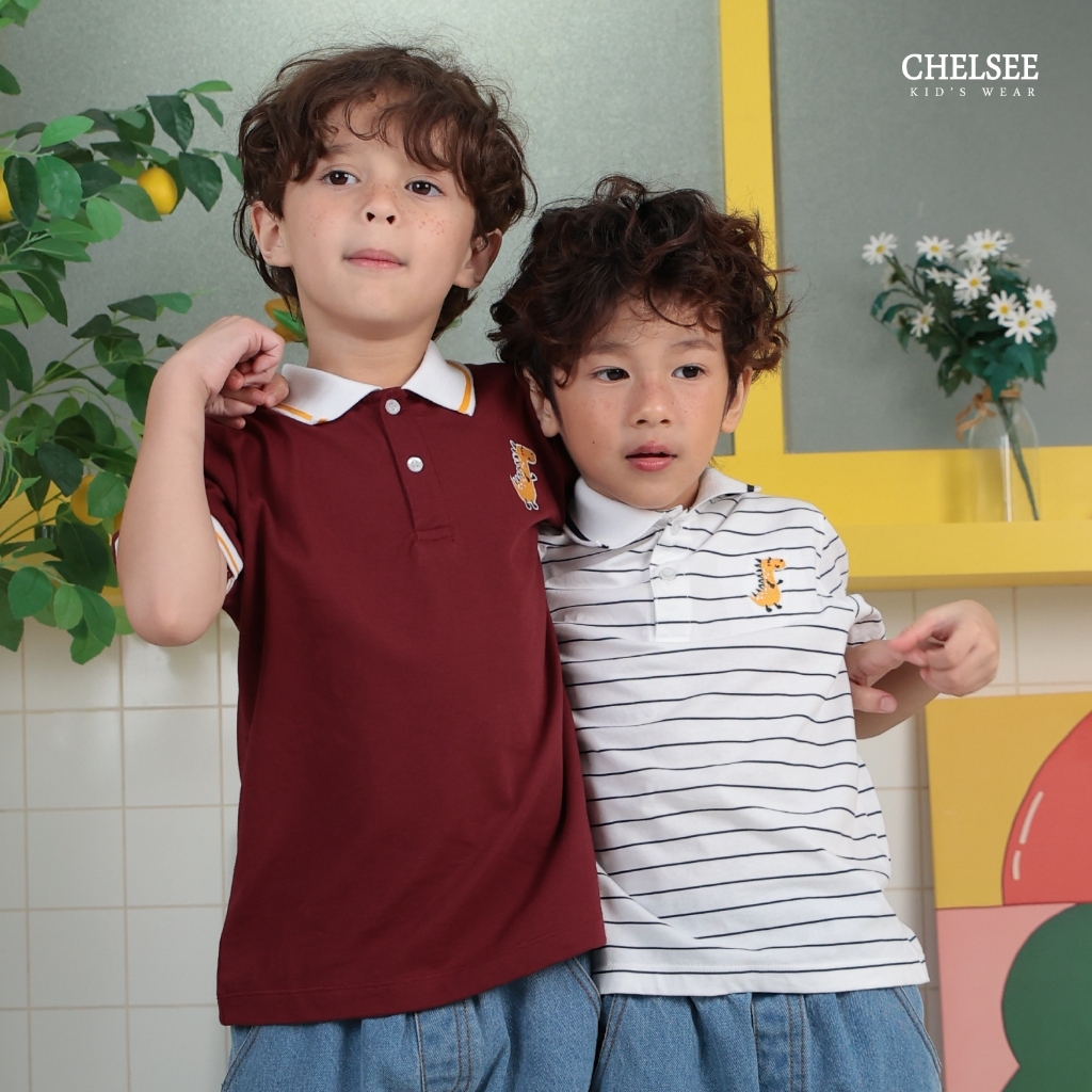 Chelsee قميص بولو أولاد قطن مقلّم بتطريز ديناصور — صورة 4