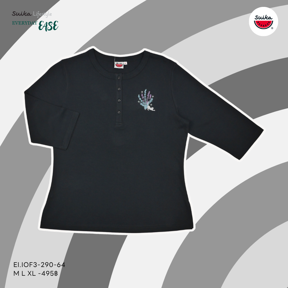 เสื้อแตงโม (SUIKA) - เสื้อยืดคอกลมเจาะสาบกระดุม 4 เม็ด แขนสามส่วน (EI.IOF3-290) — صورة 4