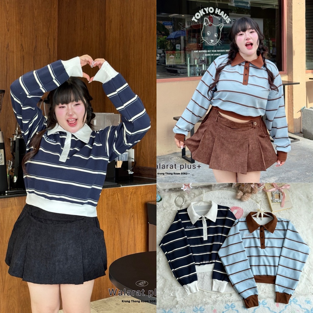 ✅เข้าเพิ่ม พร้อมส่งค่า/WP/ เสื้อโปโลลายริ้ว สาวอวบ มีไซส์อก38-52 ผ้าเนื้อดี ใส่สบาย ฮิตหนักมาก #พลัสไซส์