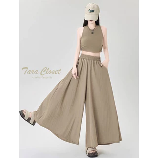 COM523 TARA Pants กางเกงกระโปรง เอวยางยืด มีกระเป๋า 2 ข้าง เนื้อผ้าครัช ผ้าดี ไม่ต้องรีด