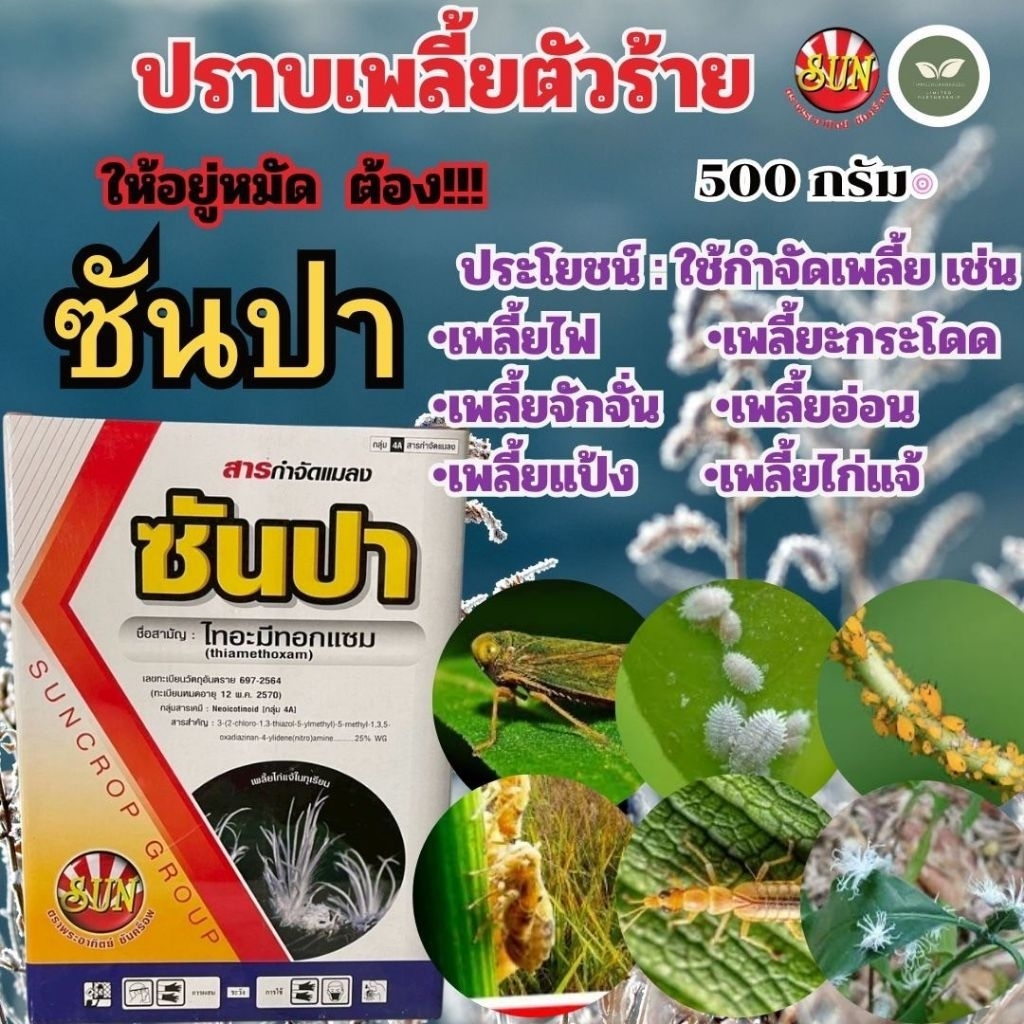 ยาฆ่าแมง ไทอะมีมอกแซม(ซันปา) สารจำกัดแมลง ขนาด 500 กรัม สารกำจัดเพลี้ยไฟ เพลี้ยต่างในพืช