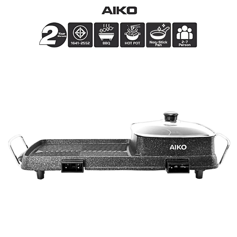AIKO เตาปิ้งย่าง รุ่น BL-K6230 เตาชาบู 2 ช่อง กระทะย่าง BBQ 2200w เอโกะ เตาปิ้งย่างไฟฟ้า หม้อต้ม ชาบ