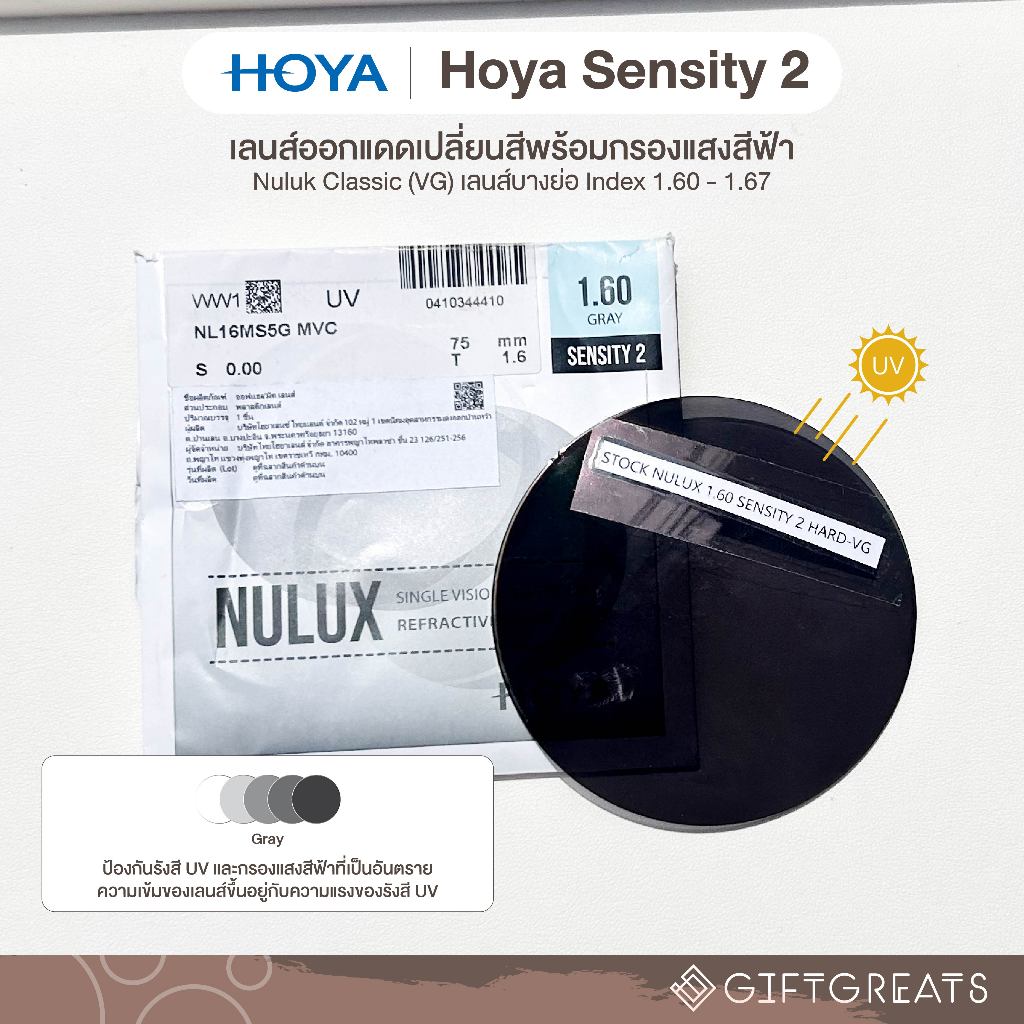 🌤 Hoya Nuluk Classic 1.60 - 1.67 ย่อบาง (VG) Sensity 2 Blue Auto - เลนส์กรองแสงสีฟ้าออกแดดเปลี่ยนสี