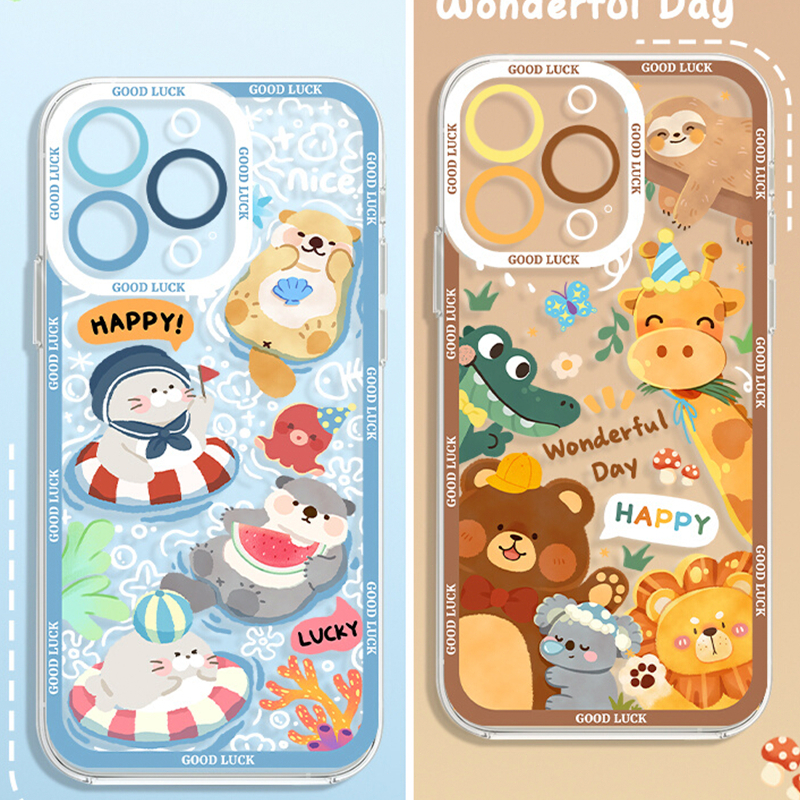 เคสไอโฟน11 เคส For iPhone 11 12 13 14 15 Pro MAX 7 Plus XS MAX XR Cute LBB รูปแบบโปร่งใส TPU ซิลิโคน