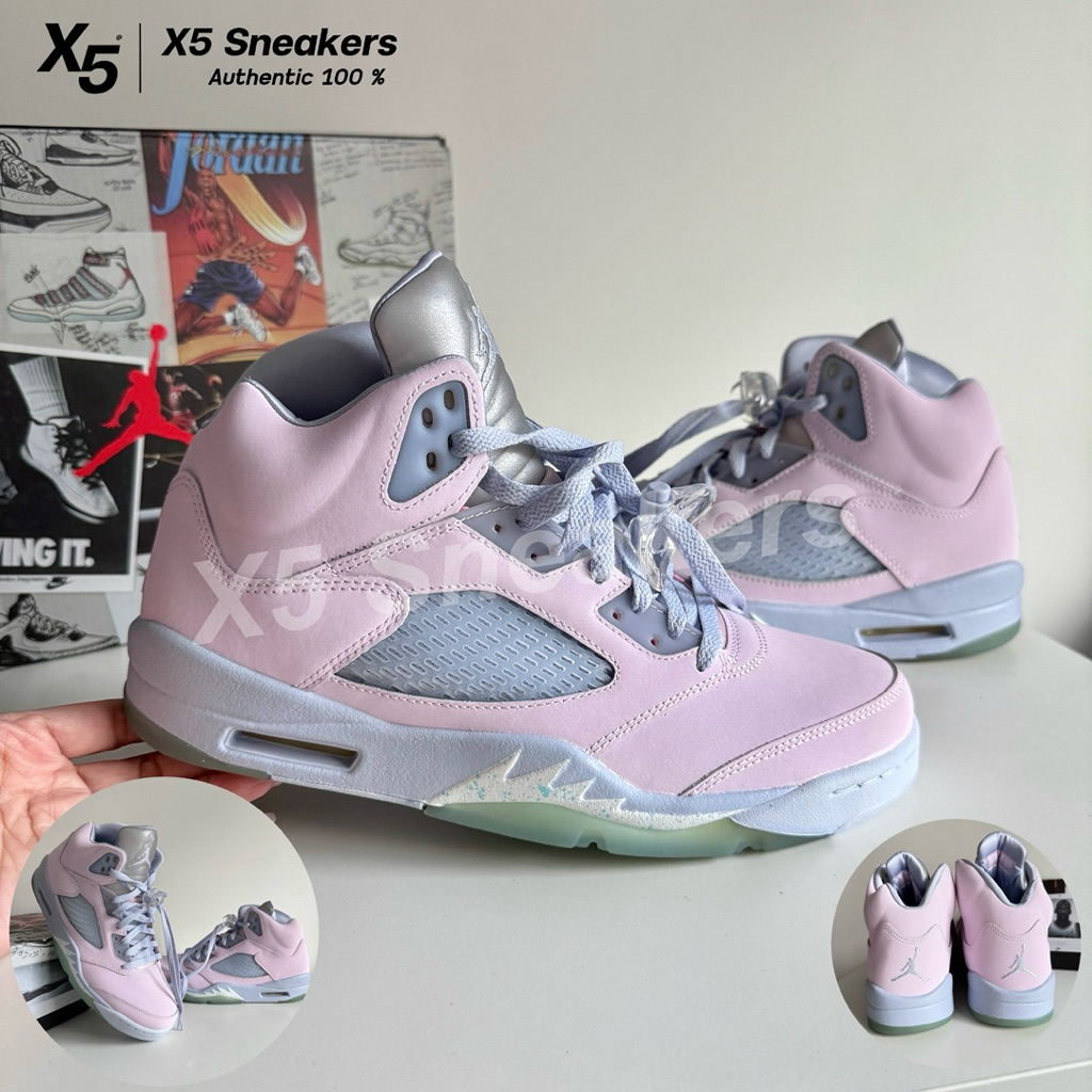 Nike ของแท้ 100% Air Jordan 5 Retro SE ชมพูม่วงอมฟ้า