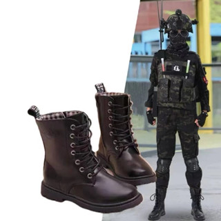 รองเท้าบู๊ตทหารเด็กหัวกลมผูกเชือก รองเท้าบู๊ตเด็กสไตล์ย้อนยุ…