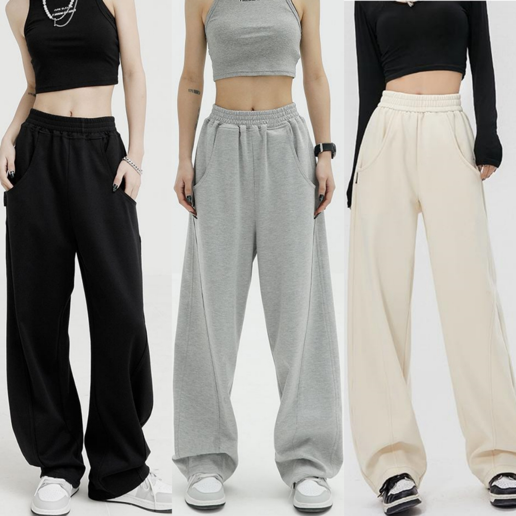 Bella Shop  ลำลอง กางเกงขากว ้ างลําลองเกาหลี กางเกงขายาว