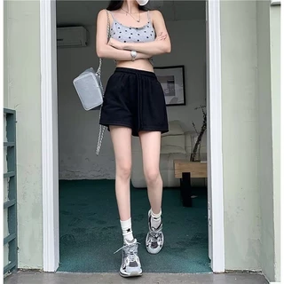 Bella shop กางเกงขาสั้นผู้หญิงหลวมๆ สไตล์เกาหลี สปอร์ตเรียบง่าย กางเกงขาสั้นเชือกผูกแบบลำลอง