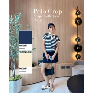 MalaOriginal |【7 สี】Polo Crop Stripe🍡 เสื้อโปโลลายทาง ทรงครอป ไม่ต้องรีด ลายทาง