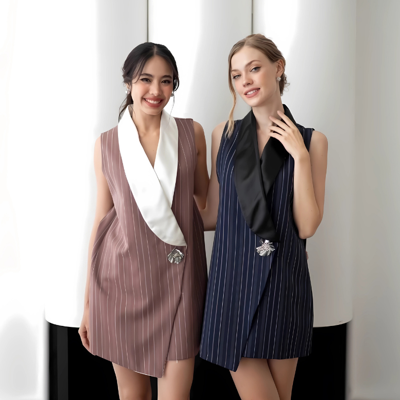 (SALE) TheLoopBangkok| Myla dress เดรสใส่ทำงานตัวเดียวจบ ลายทางช่วยให้ดูผอมเพรียว⁣⁣