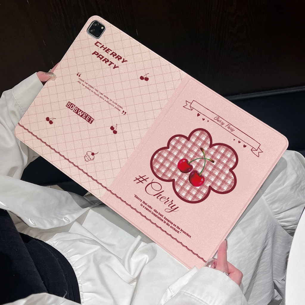 🚚พร้อมส่ง🚚case Samsung Tab S9+ S9 FE S10+ A9 cherry S9 FE+ S10 FE A8 มีที่ใส่ปากกา S7 FE A9+ S6 Lite
