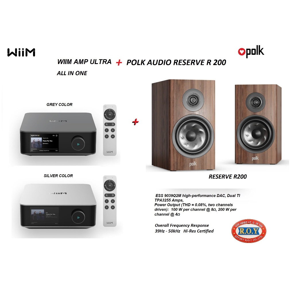 WIIM AMP ULTRA + POLK AUDIO RESERVE R200  ALL IN ONE  100 W PER CH
