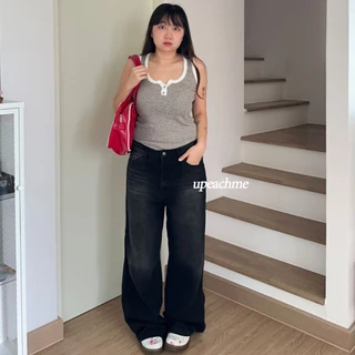 *มีส่งด่วน* upeachme(B15) RON Tank [อก26-48"] เสื้อกล้ามผ้าร่องสีพื้นขนาดใหญ่ เสื้อแขนกุดแต่งกระดุมหน้า กล้ามไหมพรมยืด