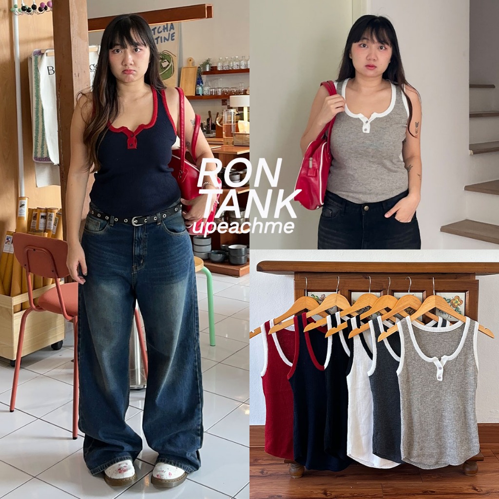 *พร้อมส่ง* Upeachme - RON Tank (อก26-48") เสื้อกล้ามผ้าร่องสีพื้นขนาดใหญ่ เสื้อแขนกุดแต่งกระดุมหน้า กล้ามไหมพรมยืด