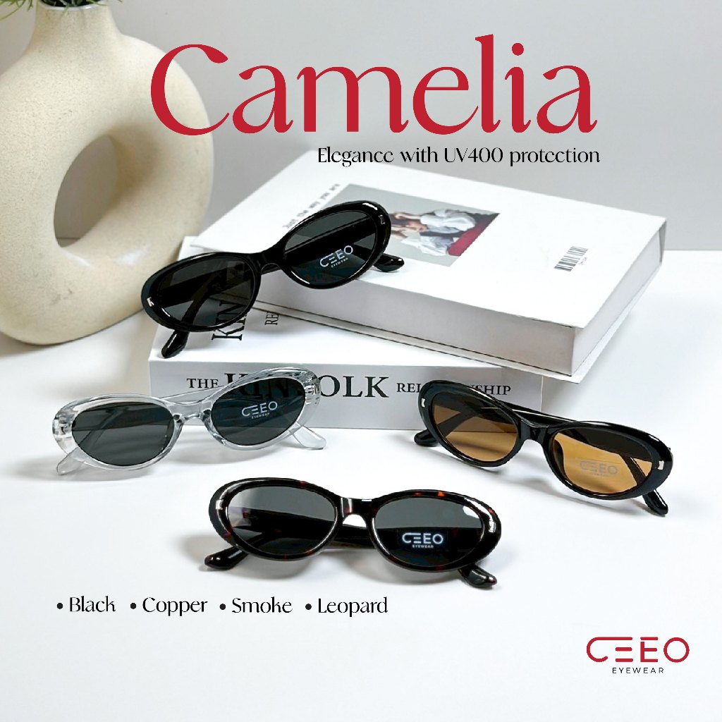 CEEO แว่นกันแดด รุ่น Camelia ทรงรี สไตล์เกาหลี ใส่แล้วหน้าเรียวสวย ป้องกันยูวี400 พร้อมกล่อง [ส่งจากไทย]