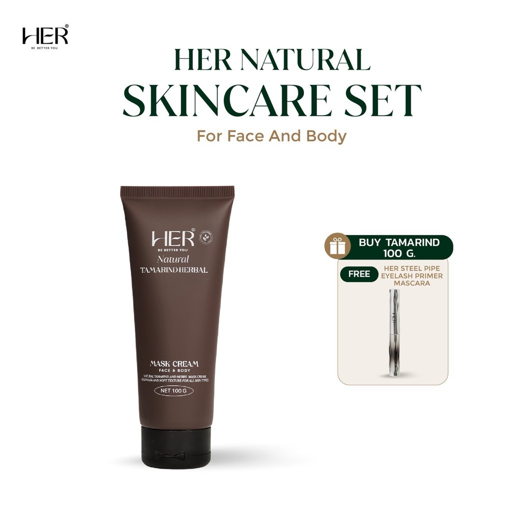 Her Natural Tamarind Mask Cream ครีมมะขามแท้ พอกหน้า ขัดผิวขาว ลดรอยสิว รอยดำ (Face & Body)(Free Mascara)