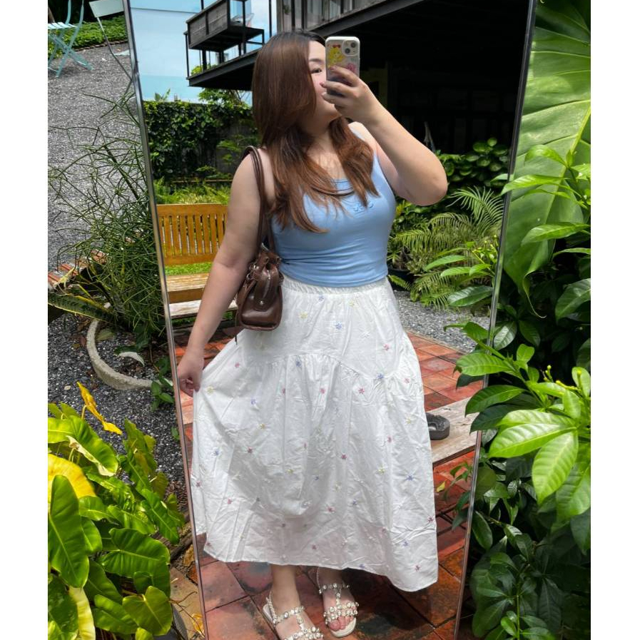 💐 La Fleur Skirt (ลา-เฟลอร์) กระโปรงยาวสาวอวบปักดอกไม้ มีซับใน