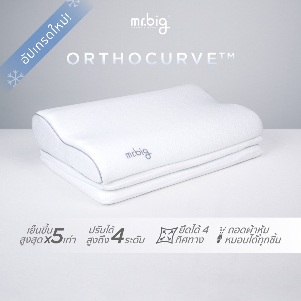 mr.big Orthocurve Pillow หมอนหนุน Ergonomic รุ่นออโธเคิฟ ปรับระดับได้ มีส่วนโค้งที่จำเพาะ พอดีกับความโค้งคอและไหล่