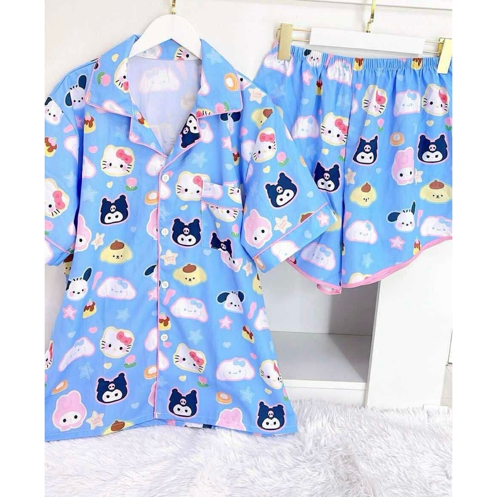ชุดนอนผ้าไหมอิตาลีแขนสั้นขาสั้น(งานตัดไทย)พร้อมส่ง🎀