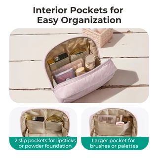 BAGSMART Makeup Bag Travel Cosmetic Bag กระเป๋าเปิดกว้าง Puffy Padded Make Up Bag Toiletries Accessories