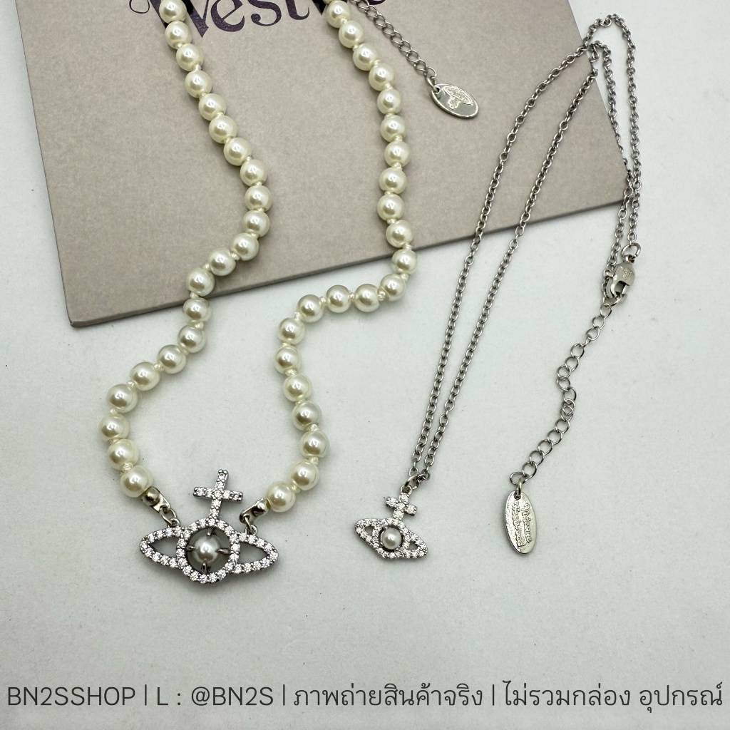 VW Olympia Pearl Pendant Chocker สร้อยคอไข่มุก/สายโซ่ ประดับจี้ดาวเสาร์ฝังเพชรรอบ านสวย ปั๊มแบรนด์ พร้อมส่งในไทย