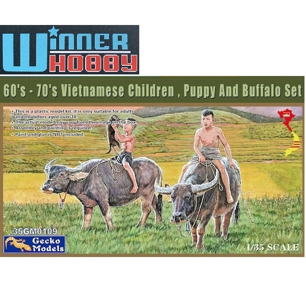 Gecko Models ฟิกเกอร์ 35GM0109 60’s-70’s Vietnamese Children Puppy And Buffalo Set 1/35