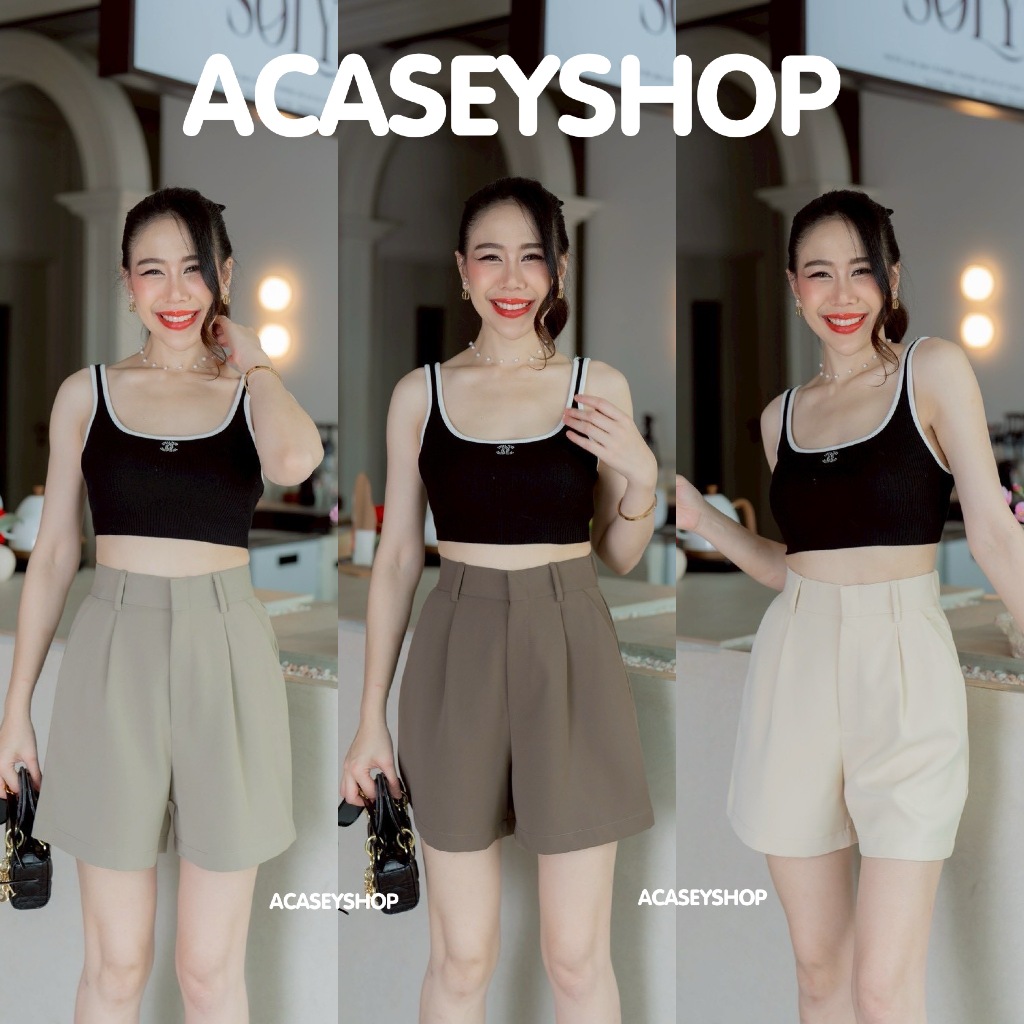 Acasey กางเกงขาสั้นผู้หญิง เอวยางยืด ผ้าลิลลี่ จีบหน้า ไม่อึดอัด ผ้าลื่น ทิ้งตัว สบาย ไซส์ S – XXL