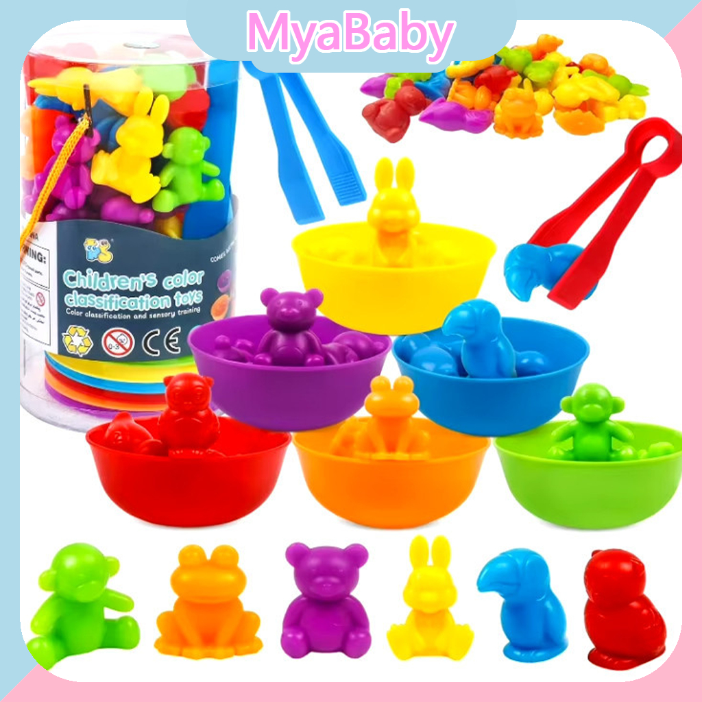 Rainbow Sorting Bear Montessori ฝึกสมอง คีบ แยกสี ของเล่นเสริมพัฒนาการเด็ก