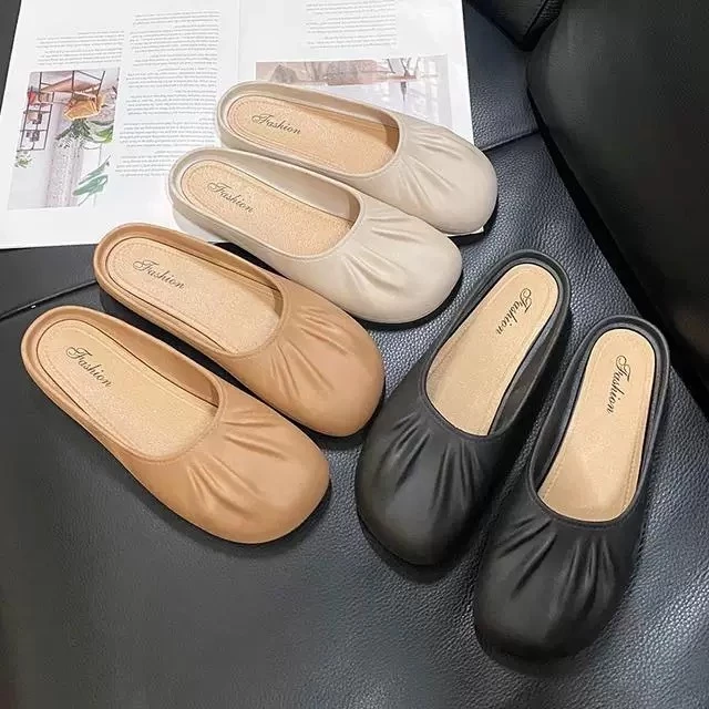 พร้อมส่งจากไทยรองเท้า 【6874】 คัทชูสีเบจพื้นเบสิคใส่สบายสวมง่ายไม่เจ็บเท้าหน้าเท้ากว้างใส่ได้ tobo