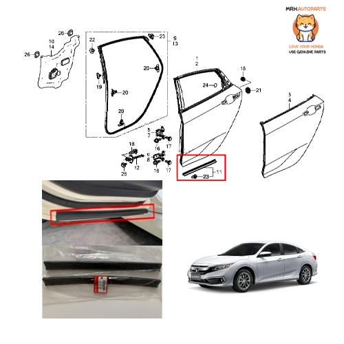 แผ่นยางพลาสติกขอบประตูหลังส่วนล่าง  Honda Civic FC แท้ศูนย์ ราคาต่อ 1 ชิ้น