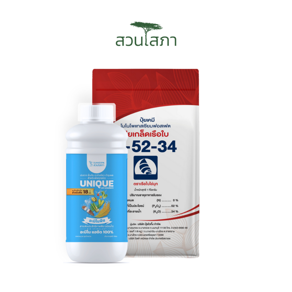 สวนโสภา - อะมิโนพืช(1ลิตร) + เรือใบไข่มุก0-52-34(1กก.)