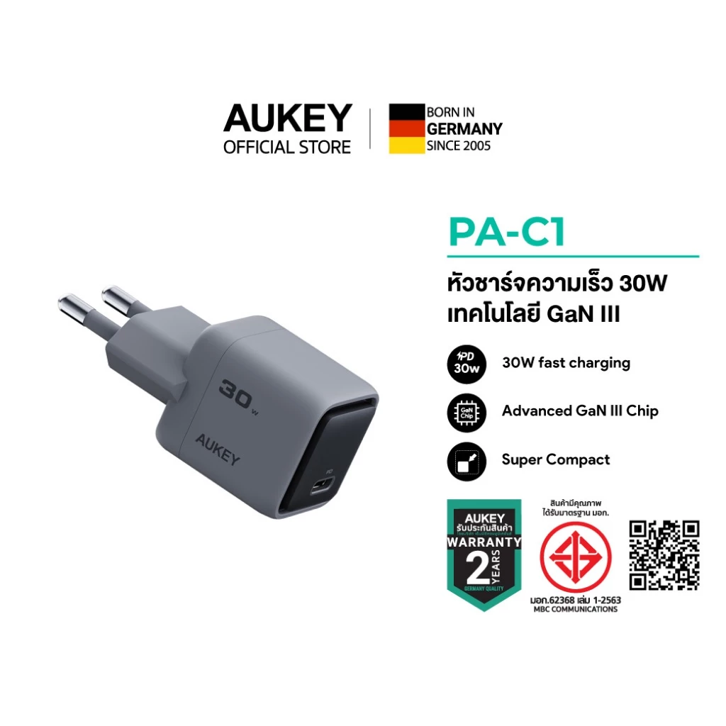 AUKEY Comet Pro หัวชาร์จเร็ว 30-140W 3-Port Power Delivery อะแดปเตอร์ หัวชาร์จ หัวชาร์จไอโฟน TYPE-C