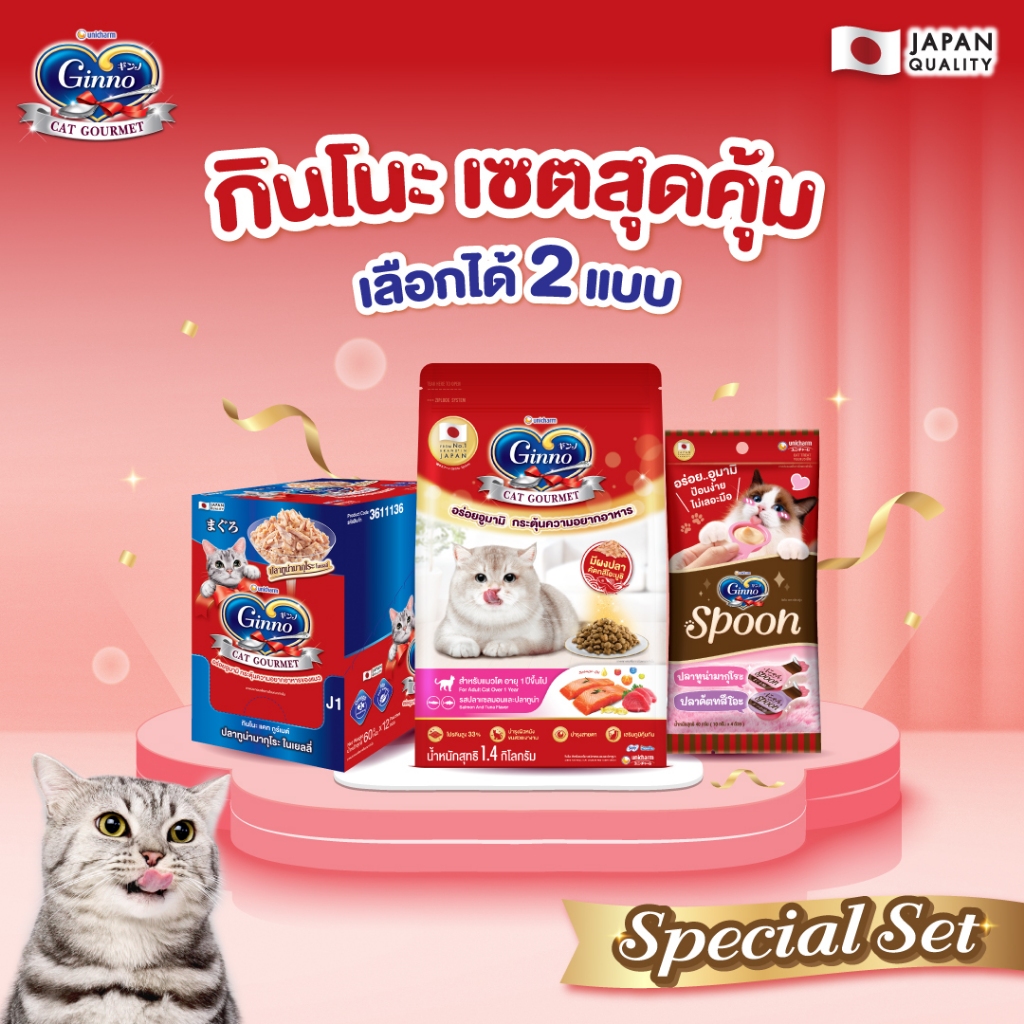 Ginno Special Set กินโนะ เซตอาหารแมวสุดพิเศษ อาหารเม็ด อาหารเปียก และขนมแมวเลีย ครบเซตสุดคุ้ม
