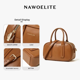 NAWOELITE Bowling Bag กระเป๋าถือผู้หญิงสีดำสไตล์วินเทจ มีสายสะพายไหล่ปรับได้ สามารถถือด้วยมือหรือสะพายข้างก็ได้